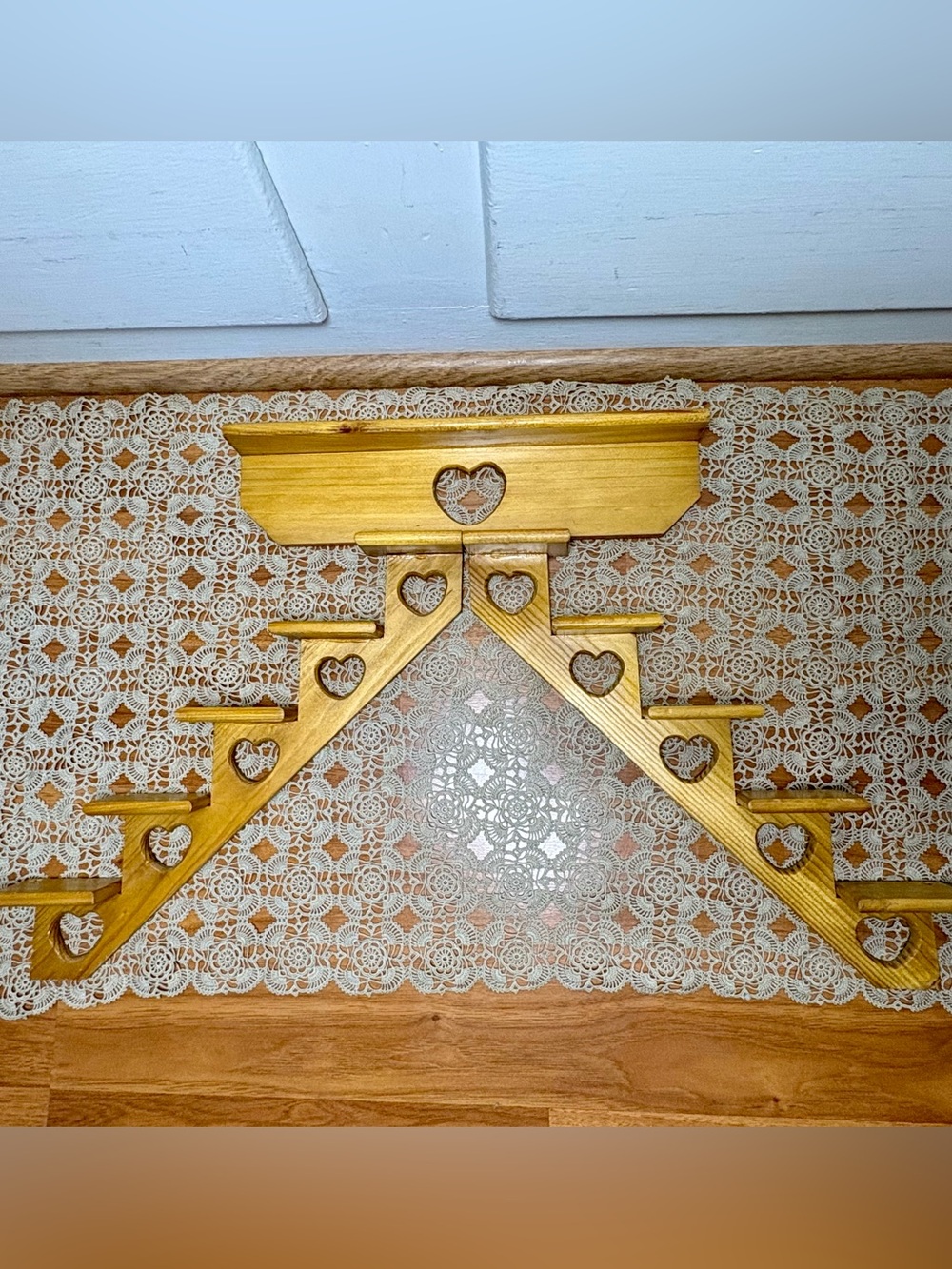 Vintage 90s Cottagecore Wooden Heart Floating Stair Step Curio Shelf 3 Piece Set